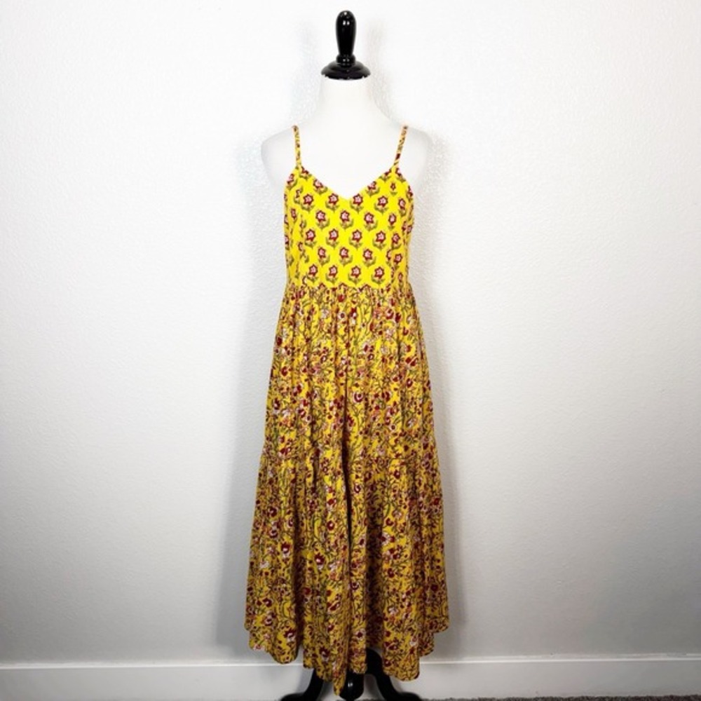 Gulab Chand Jaipur India Size M Boho Cottage Hand Block Printed Midi Dress - Picture 1 of 10